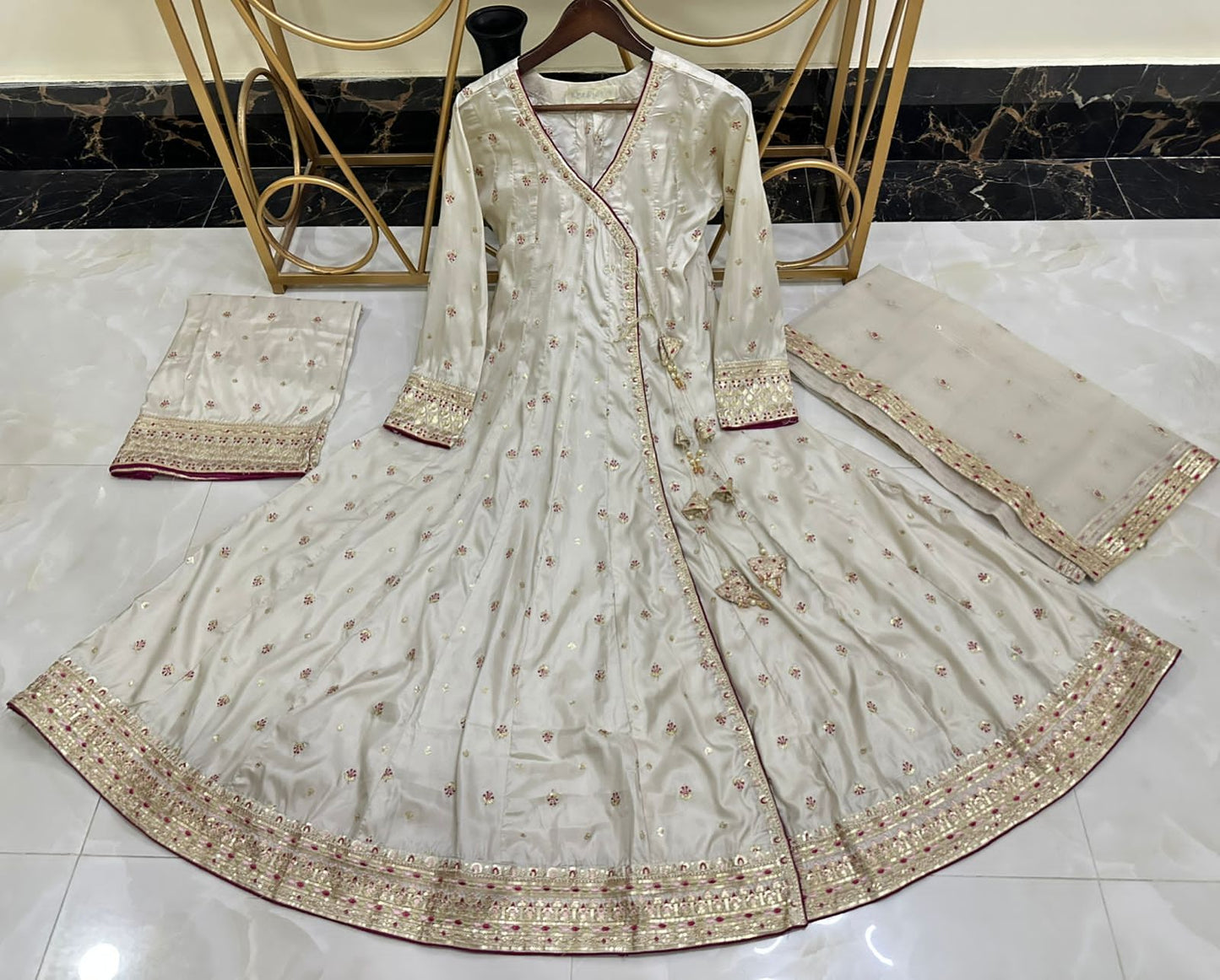 wedding bell Grey Angrakha Style Maxi Suite