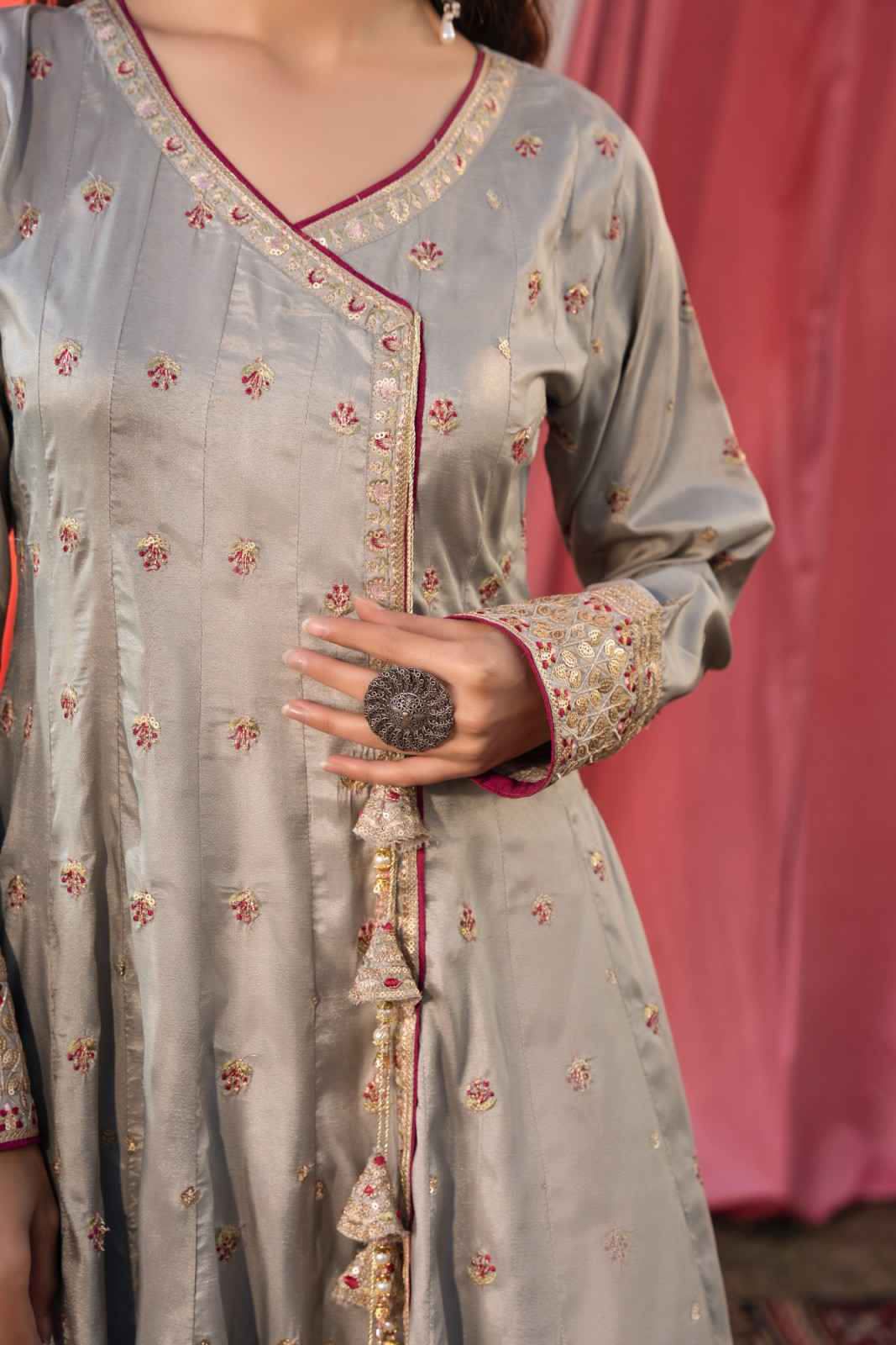 wedding bell Grey Angrakha Style Maxi Suite