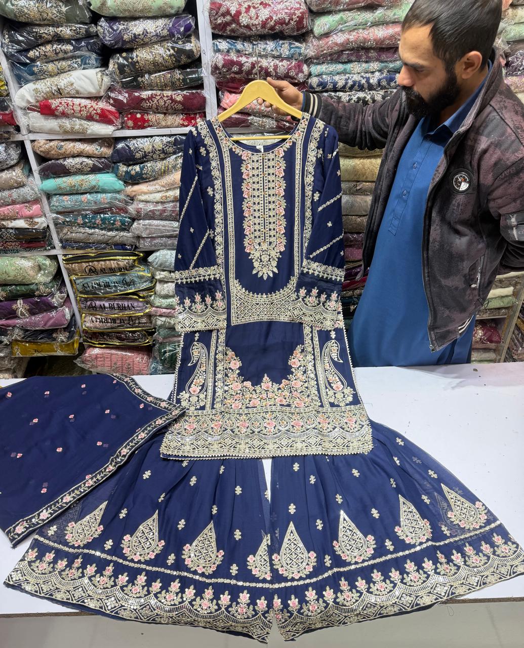 Gharara Suit, Chiffon Gharara Set, Ready to Wear Pakistani Suit