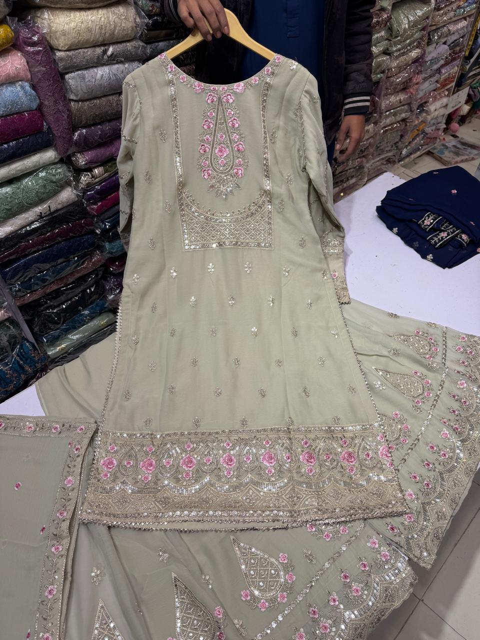 Gharara Suit, Chiffon Gharara Set, Ready to Wear Pakistani Suit