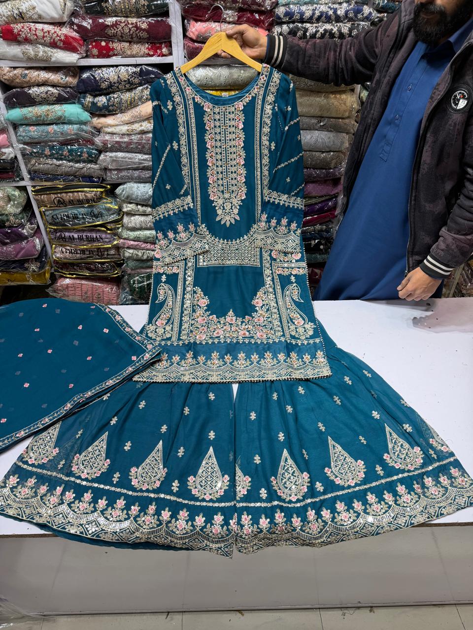 Gharara Suit, Chiffon Gharara Set, Ready to Wear Pakistani Suit