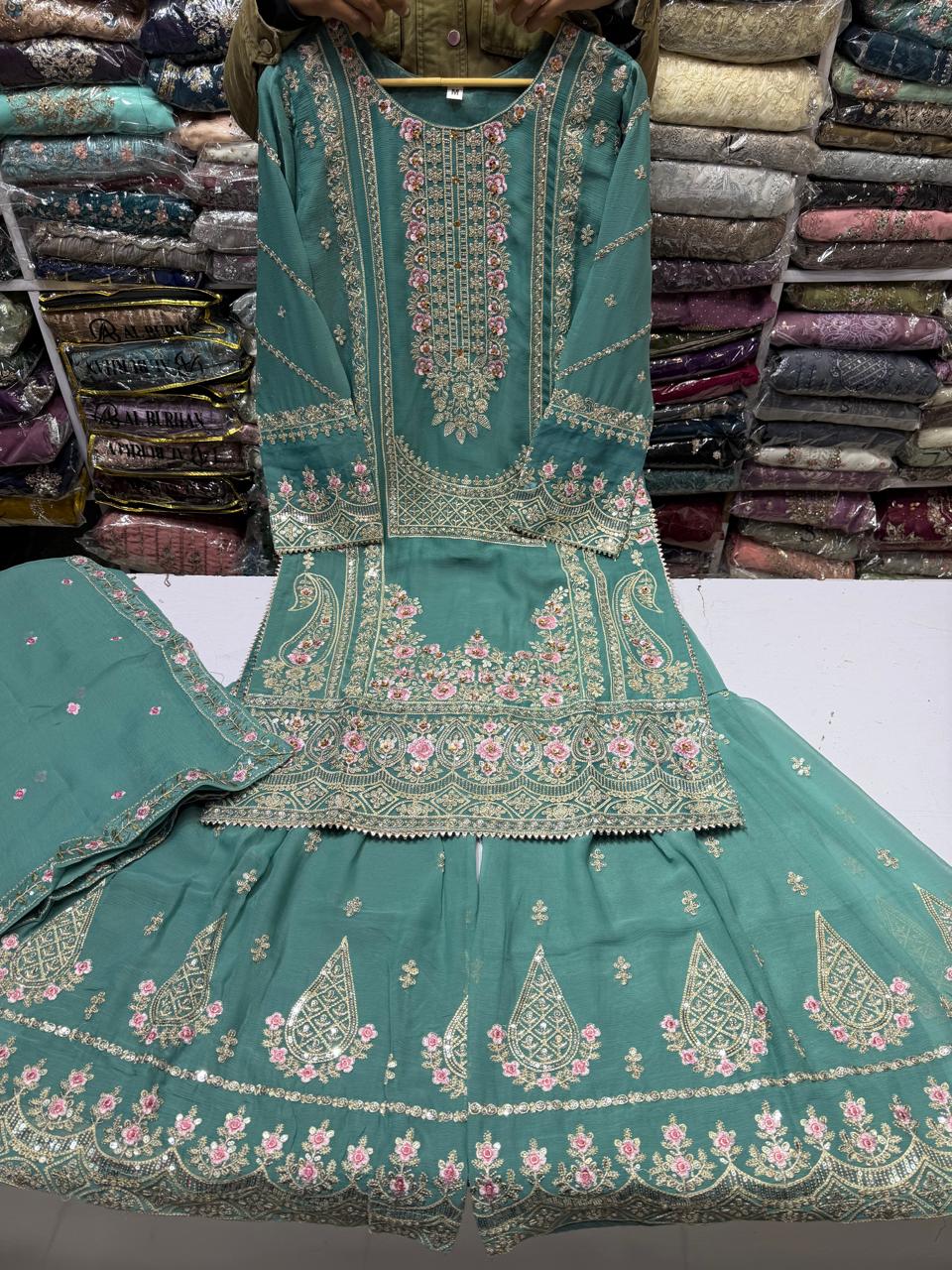 Gharara Suit, Chiffon Gharara Set, Ready to Wear Pakistani Suit