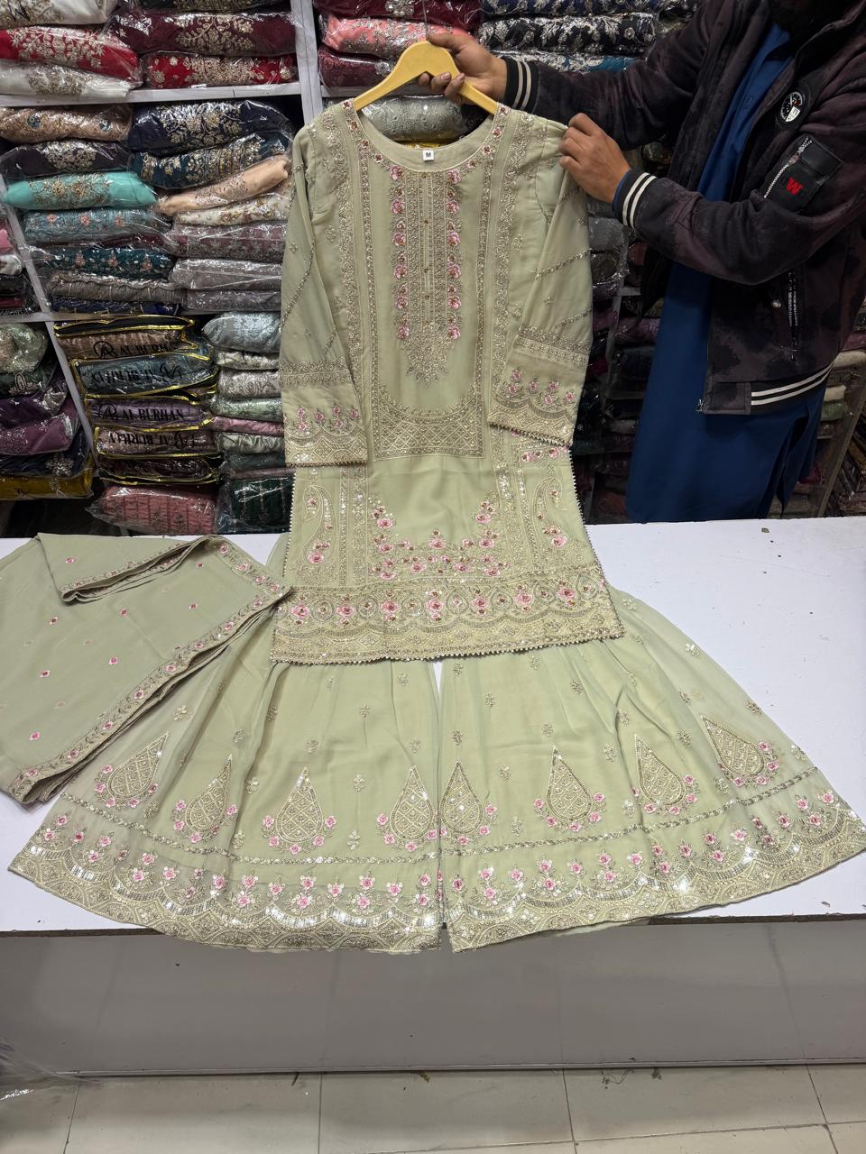 Gharara Suit, Chiffon Gharara Set, Ready to Wear Pakistani Suit