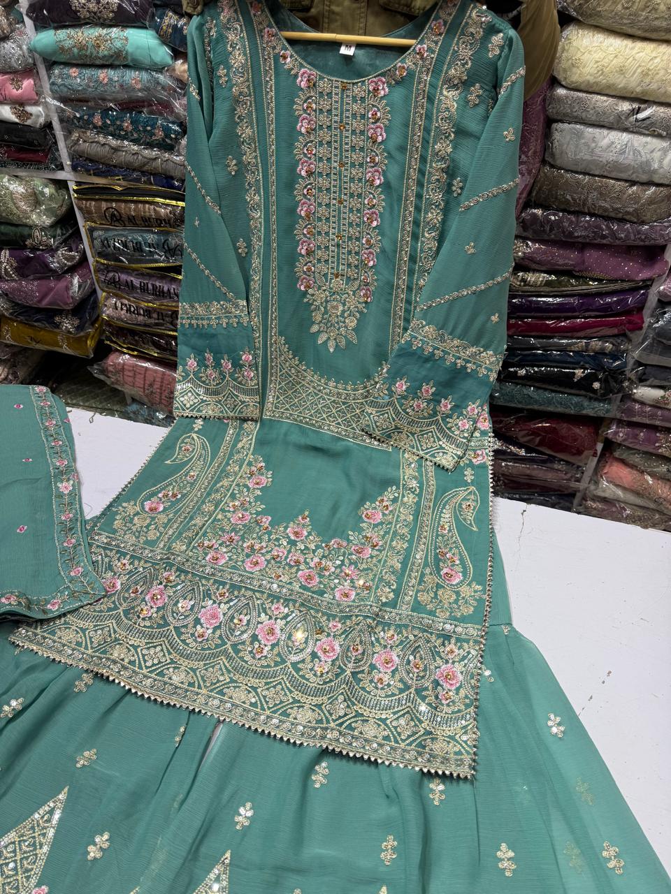 Gharara Suit, Chiffon Gharara Set, Ready to Wear Pakistani Suit
