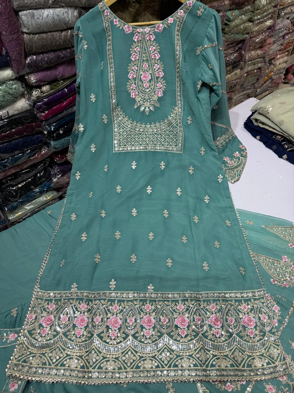 Gharara Suit, Chiffon Gharara Set, Ready to Wear Pakistani Suit