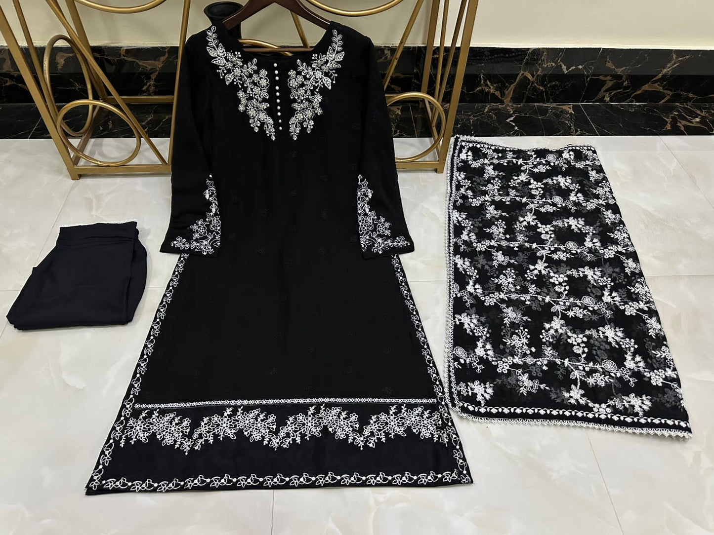 Pure Chiffon Embroidered 3-Piece Fancy Suit