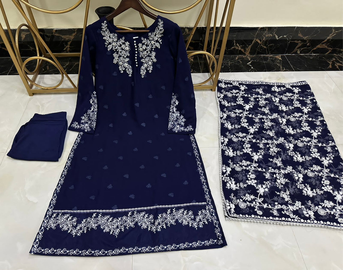Pure Chiffon Embroidered 3-Piece Fancy Suit