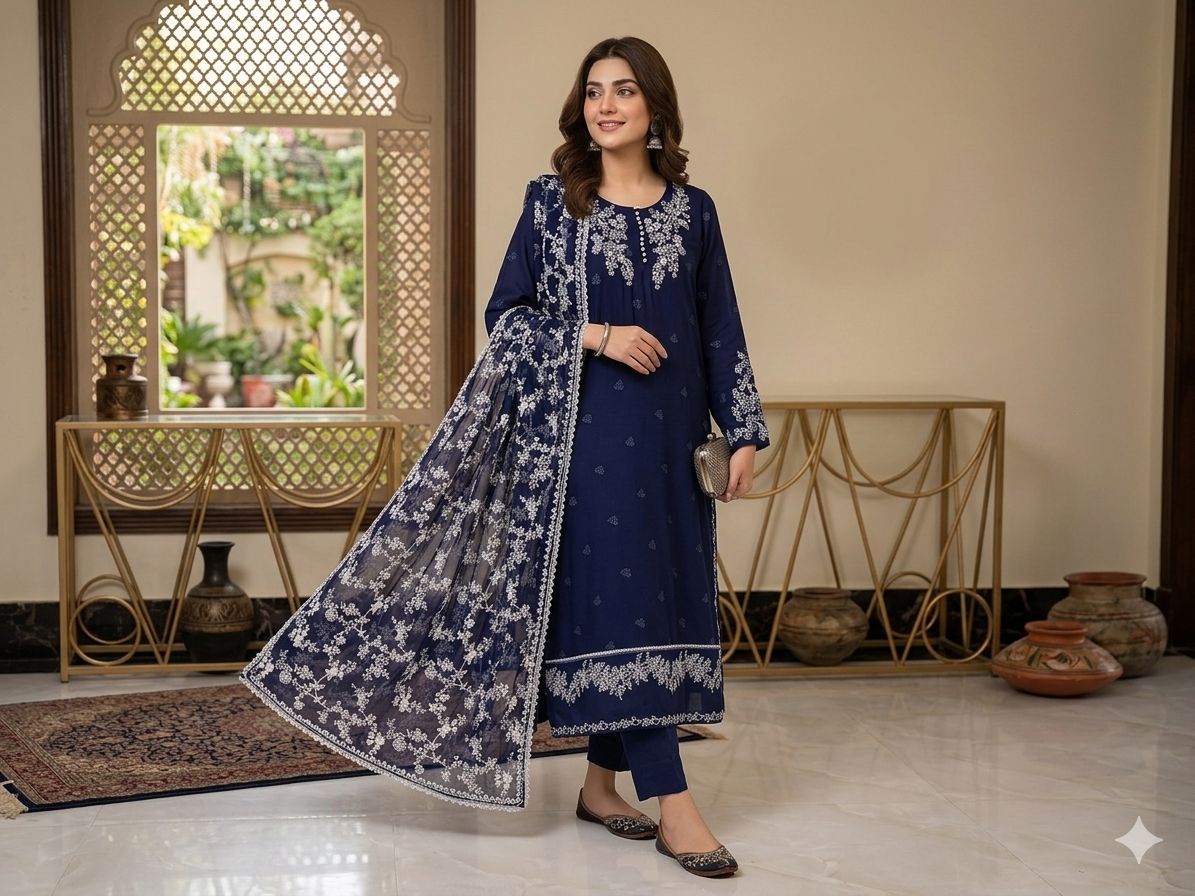Pure Chiffon Embroidered 3-Piece Fancy Suit