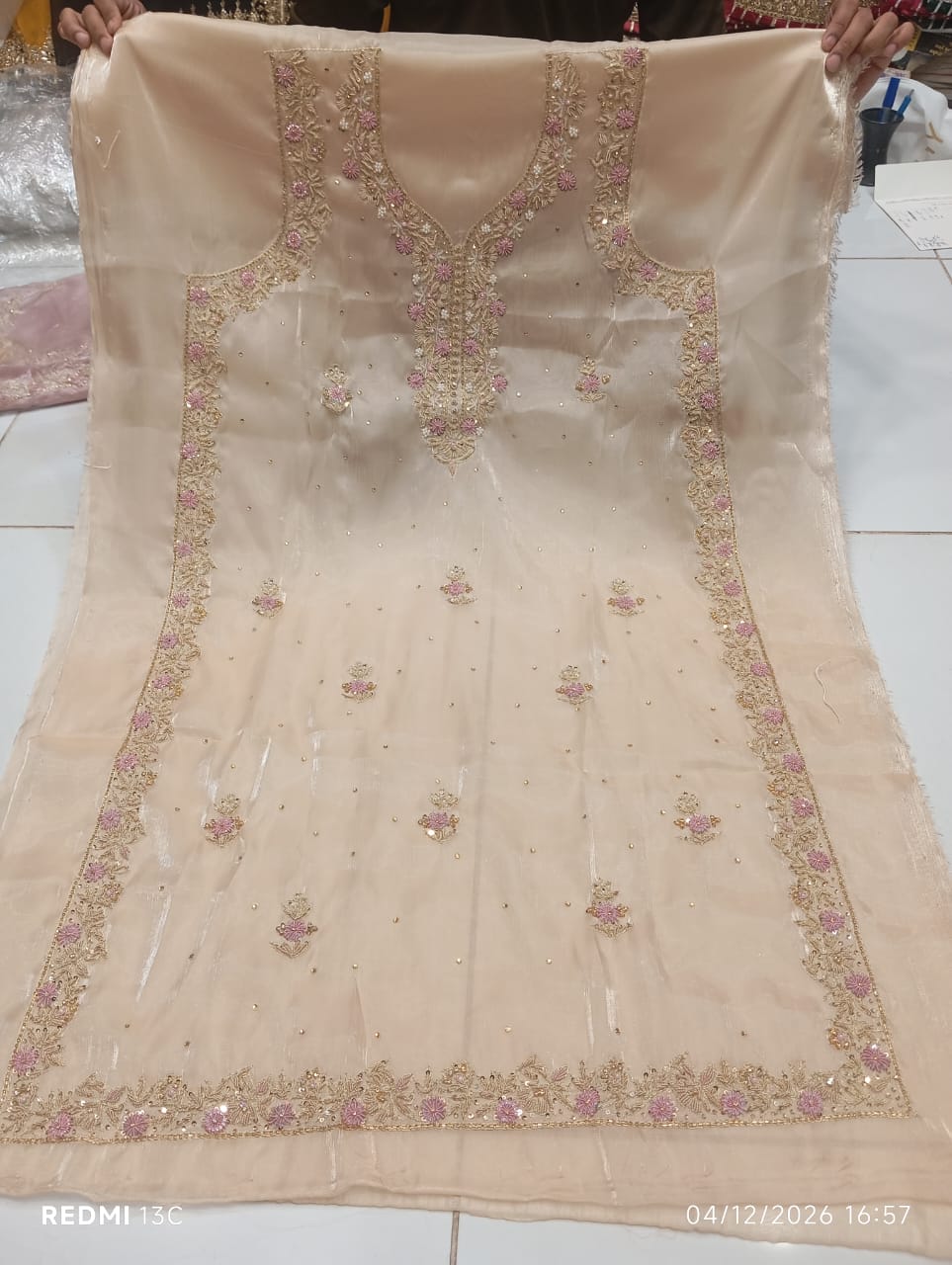 Pure Silk, Kora Dabka Work, Hand-embroidery, 3-Piece Suit