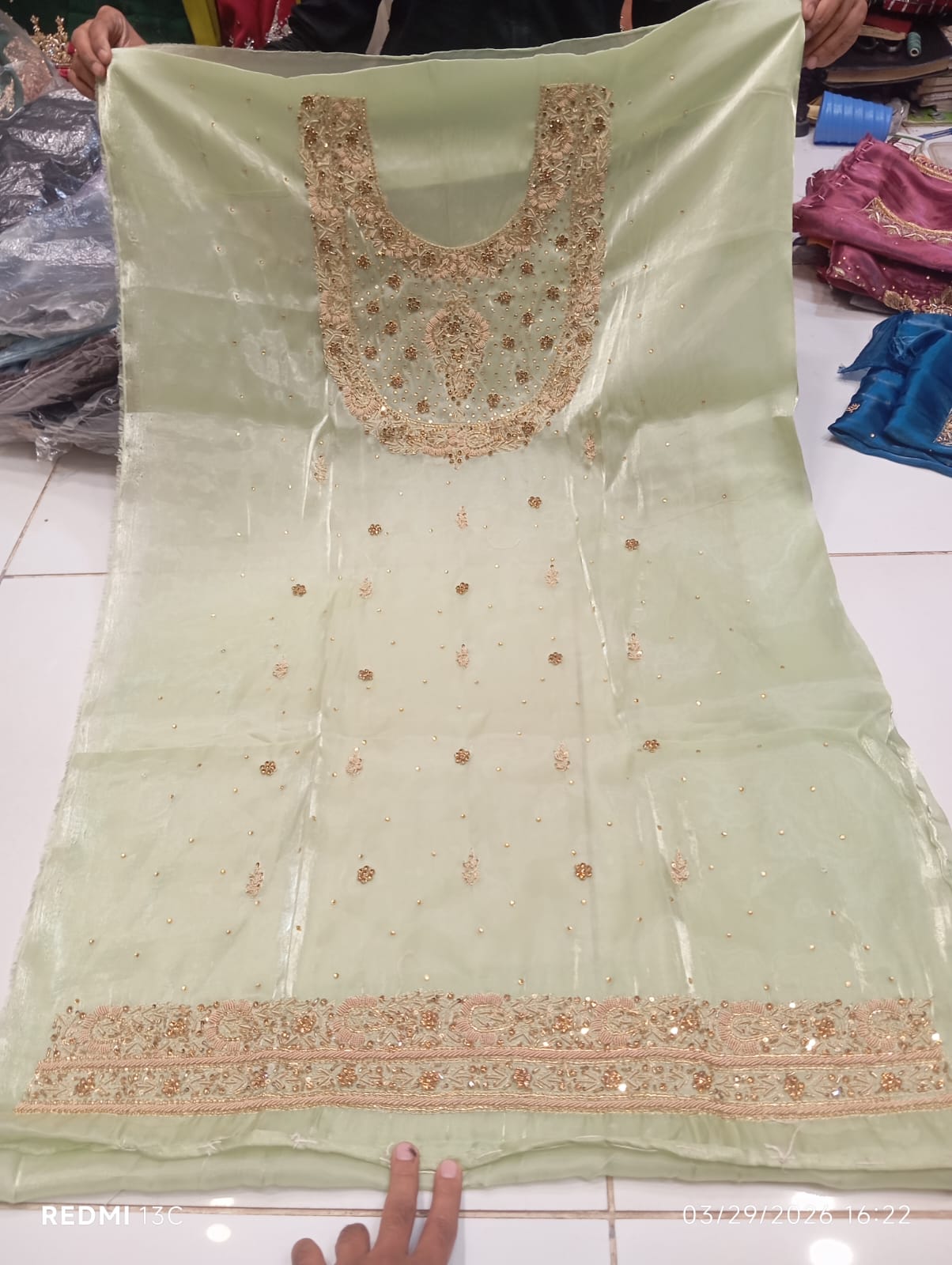 Pure Silk, Kora Dabka Work, Hand-embroidery, 3-Piece Suit