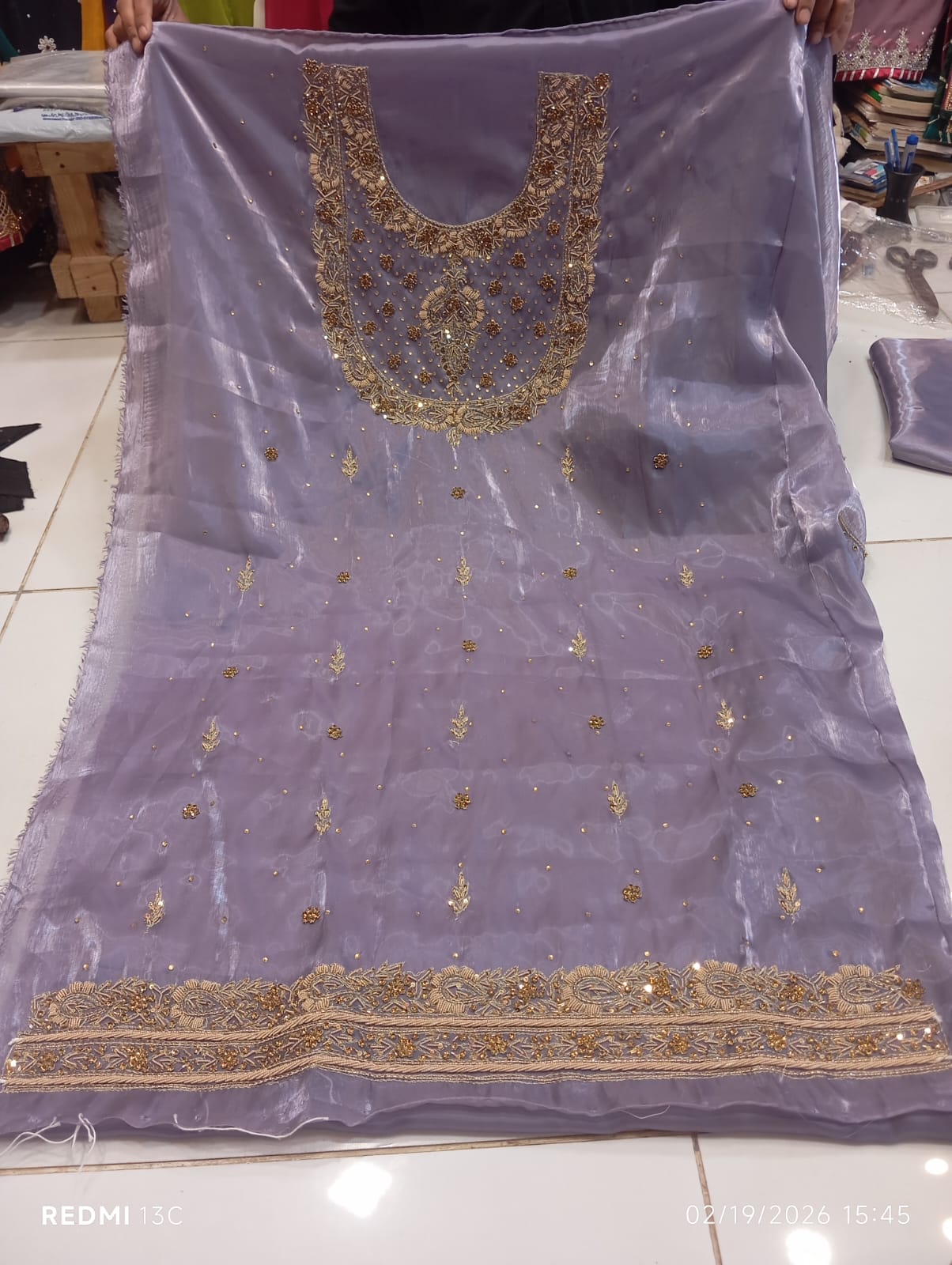 Pure Silk, Kora Dabka Work, Hand-embroidery, 3-Piece Suit