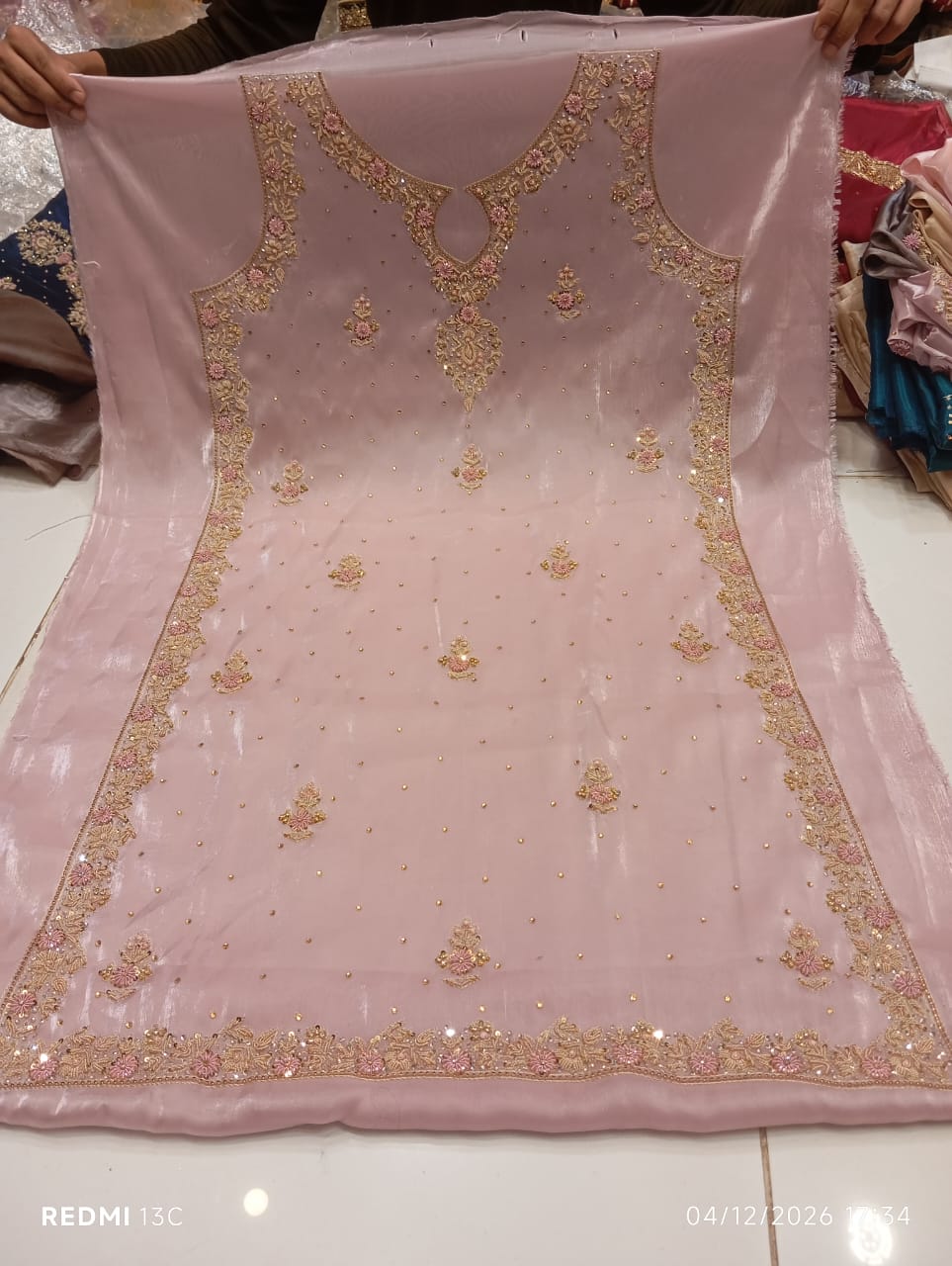 Pure Silk, Kora Dabka Work, Hand-embroidery, 3-Piece Suit