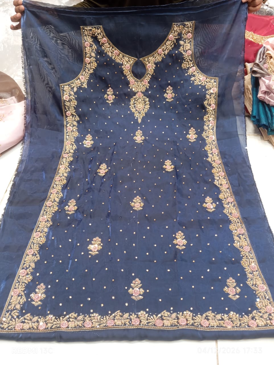 Pure Silk, Kora Dabka Work, Hand-embroidery, 3-Piece Suit