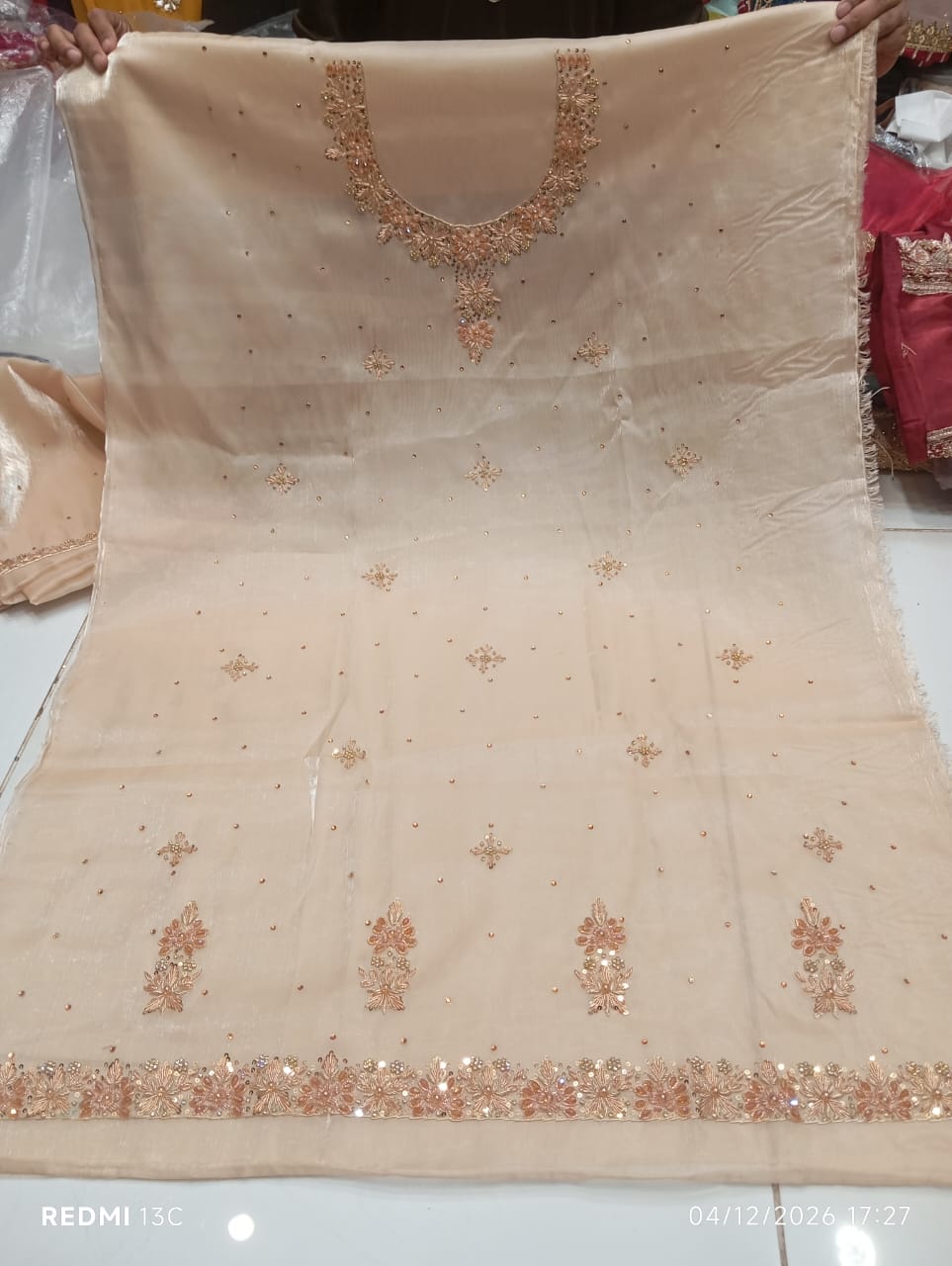 Pure Silk, Kora Dabka Work, Hand-embroidery, 3-Piece Suit