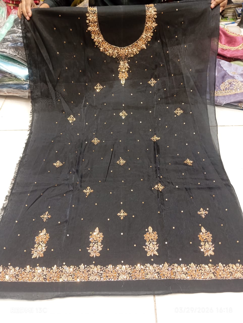 Pure Silk, Kora Dabka Work, Hand-embroidery, 3-Piece Suit