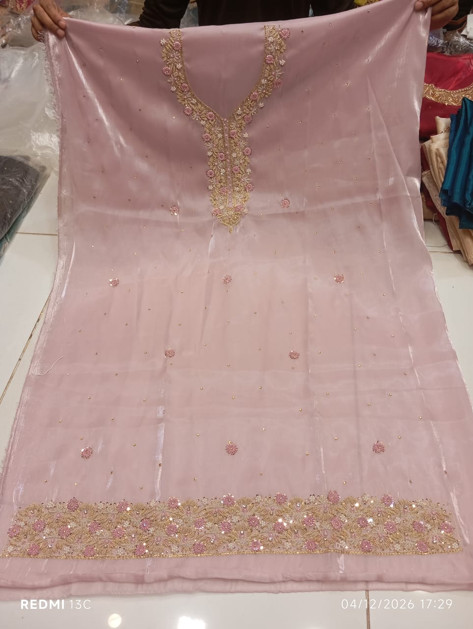 Pure Silk, Kora Dabka Work, Hand-embroidery, 3-Piece Suit