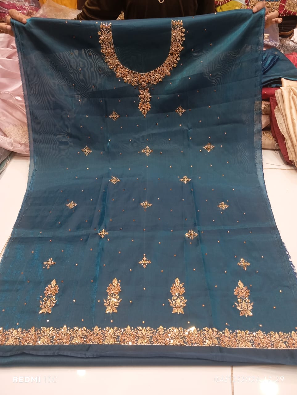 Pure Silk, Kora Dabka Work, Hand-embroidery, 3-Piece Suit