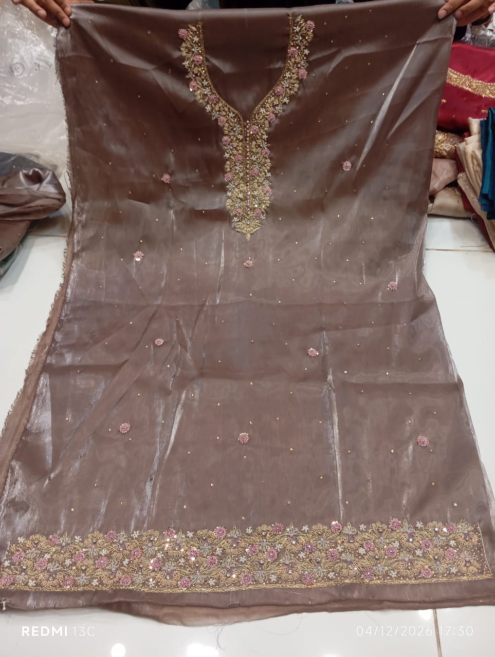Pure Silk, Kora Dabka Work, Hand-embroidery, 3-Piece Suit
