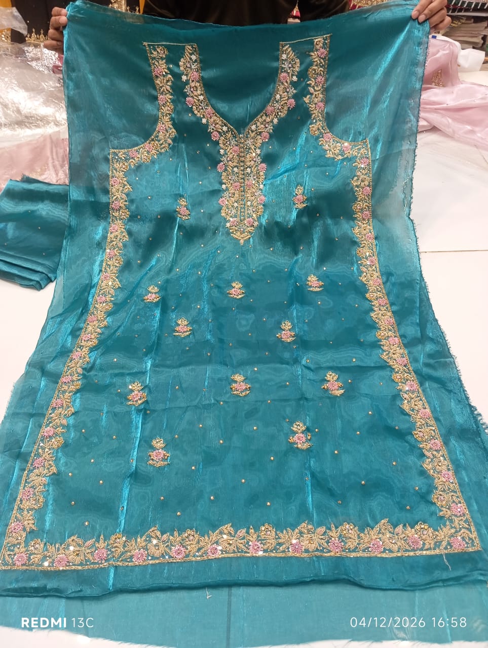 Pure Silk, Kora Dabka Work, Hand-embroidery, 3-Piece Suit