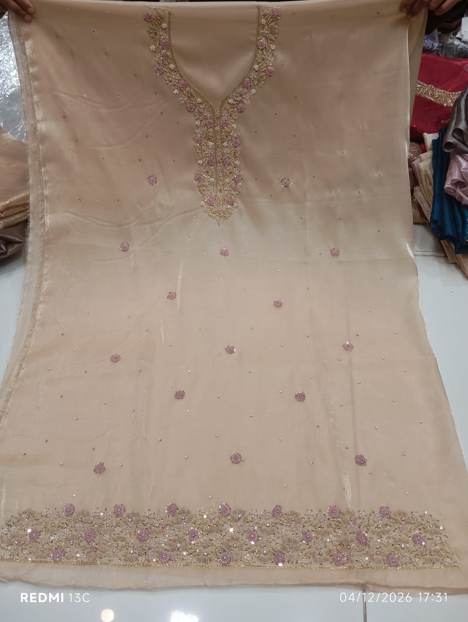 Pure Silk, Kora Dabka Work, Hand-embroidery, 3-Piece Suit