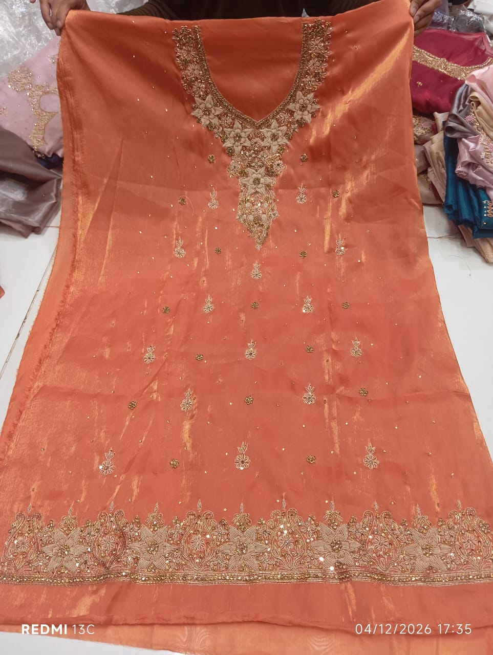 Pure Silk, Kora Dabka Work, Hand-embroidery, 3-Piece Suit