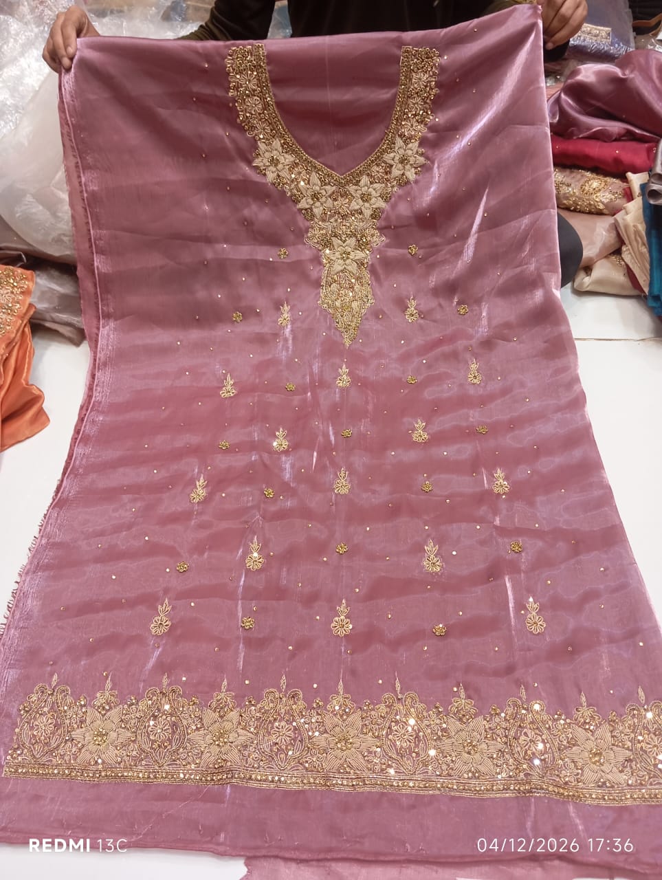Pure Silk, Kora Dabka Work, Hand-embroidery, 3-Piece Suit