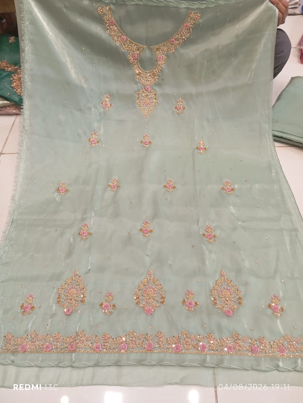 Pure Silk, Kora Dabka Work, Hand-embroidery, 3-Piece Suit