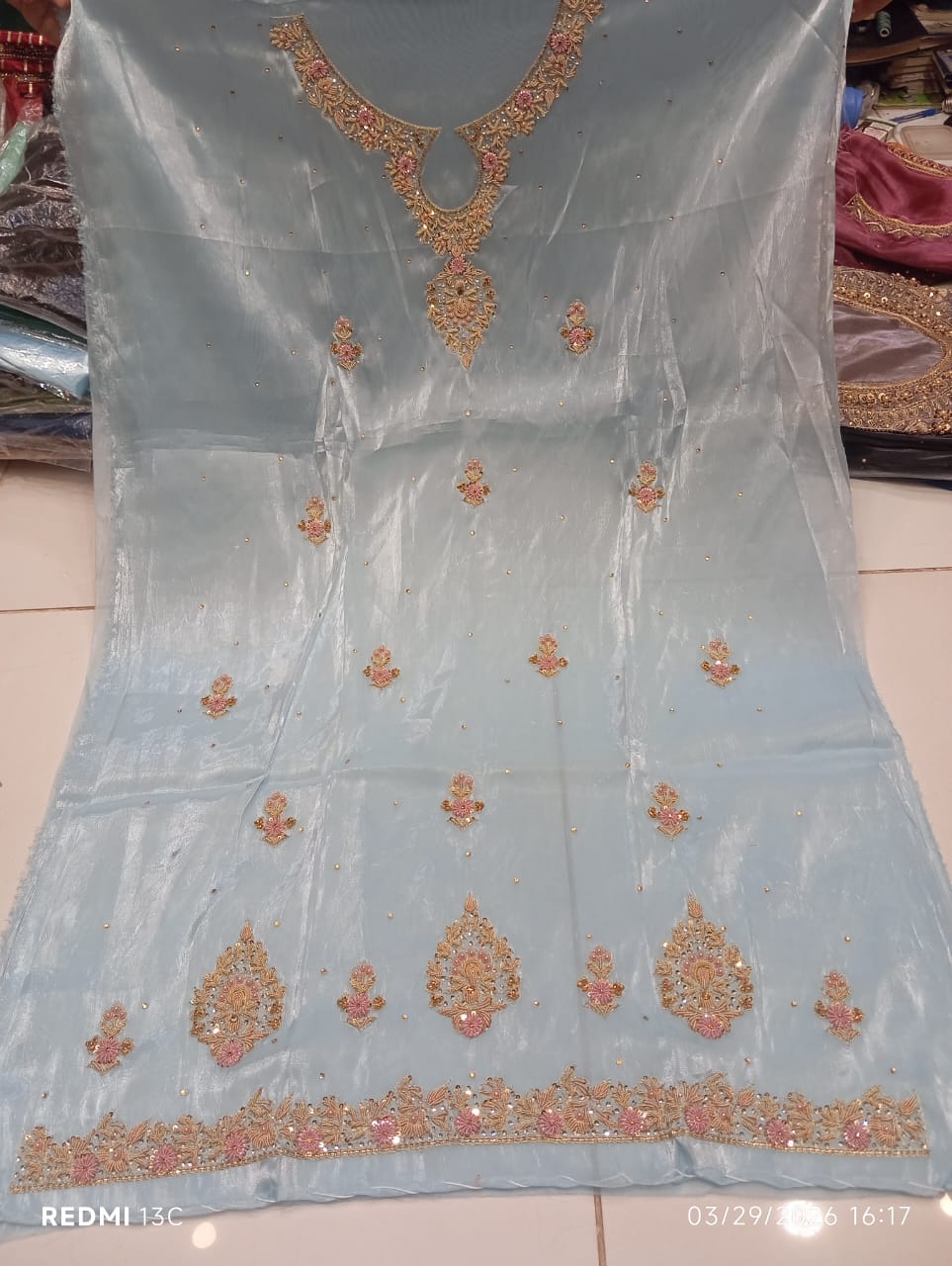 Pure Silk, Kora Dabka Work, Hand-embroidery, 3-Piece Suit