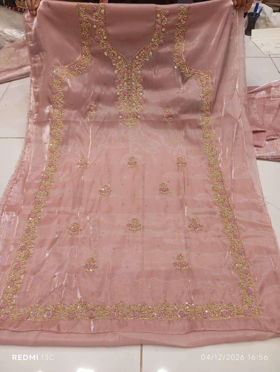 Pure Silk, Kora Dabka Work, Hand-embroidery, 3-Piece Suit