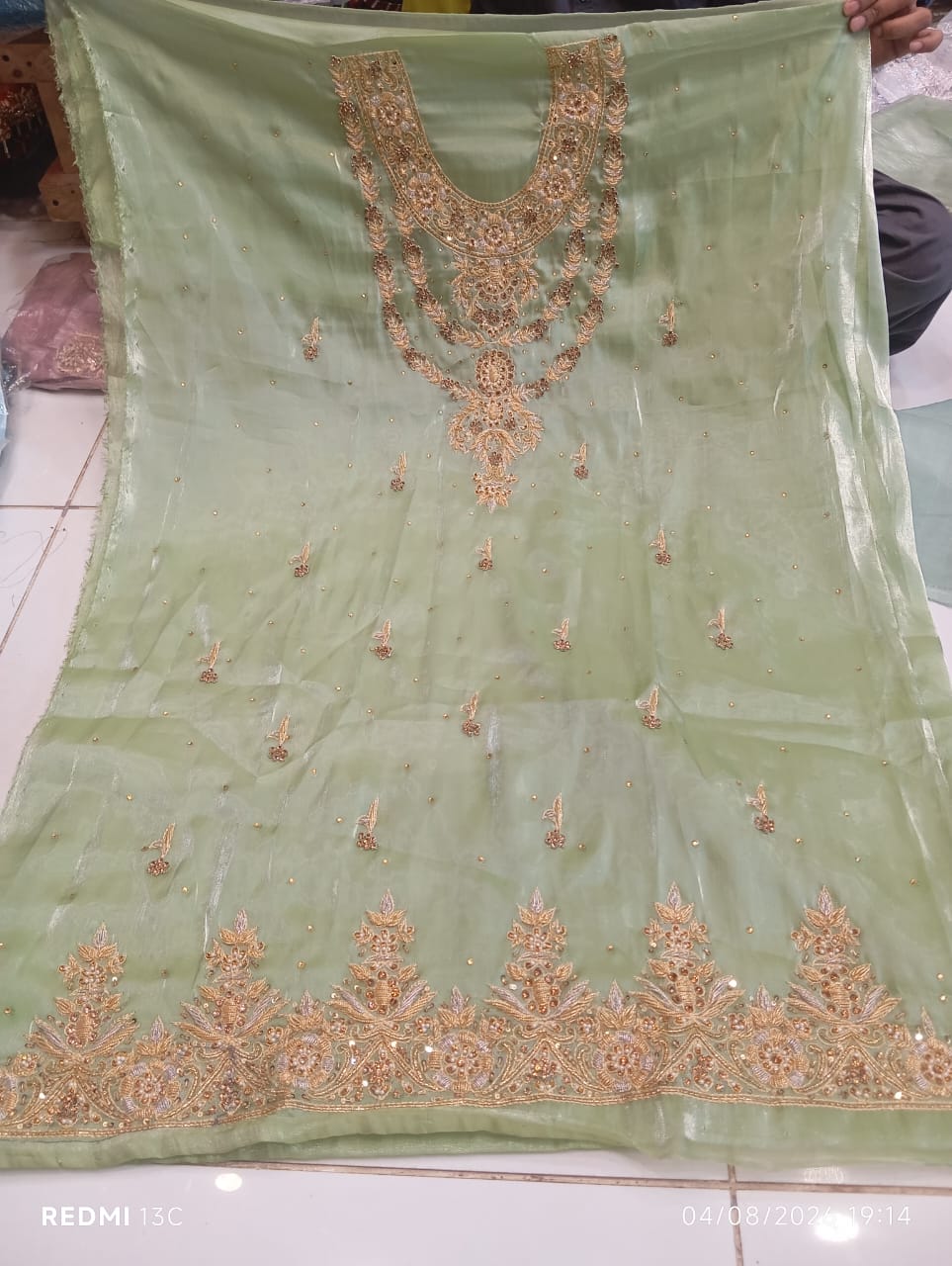 Pure Silk, Kora Dabka Work, Hand-embroidery, 3-Piece Suit