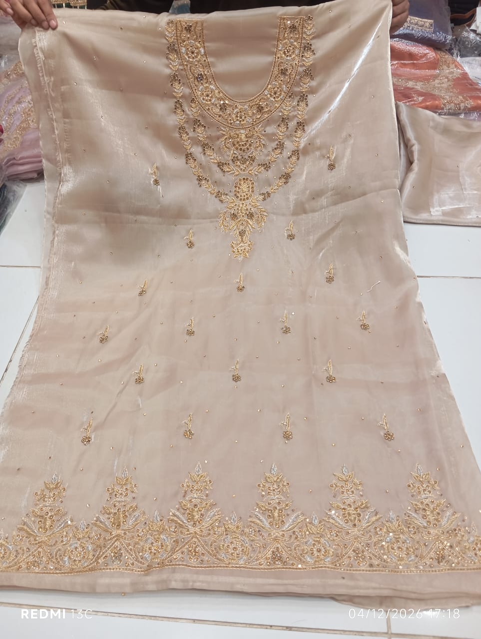 Pure Silk, Kora Dabka Work, Hand-embroidery, 3-Piece Suit