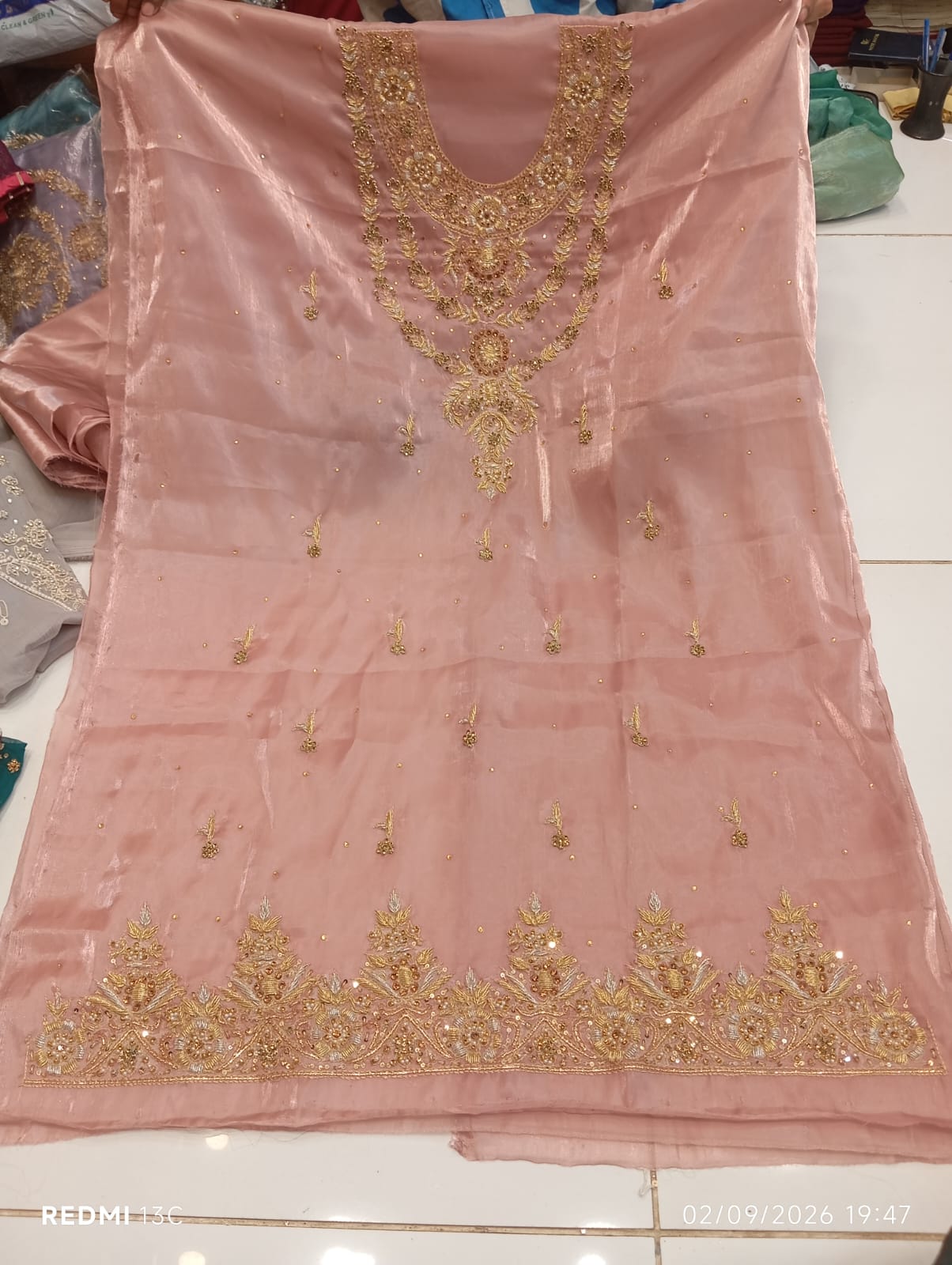 Pure Silk, Kora Dabka Work, Hand-embroidery, 3-Piece Suit