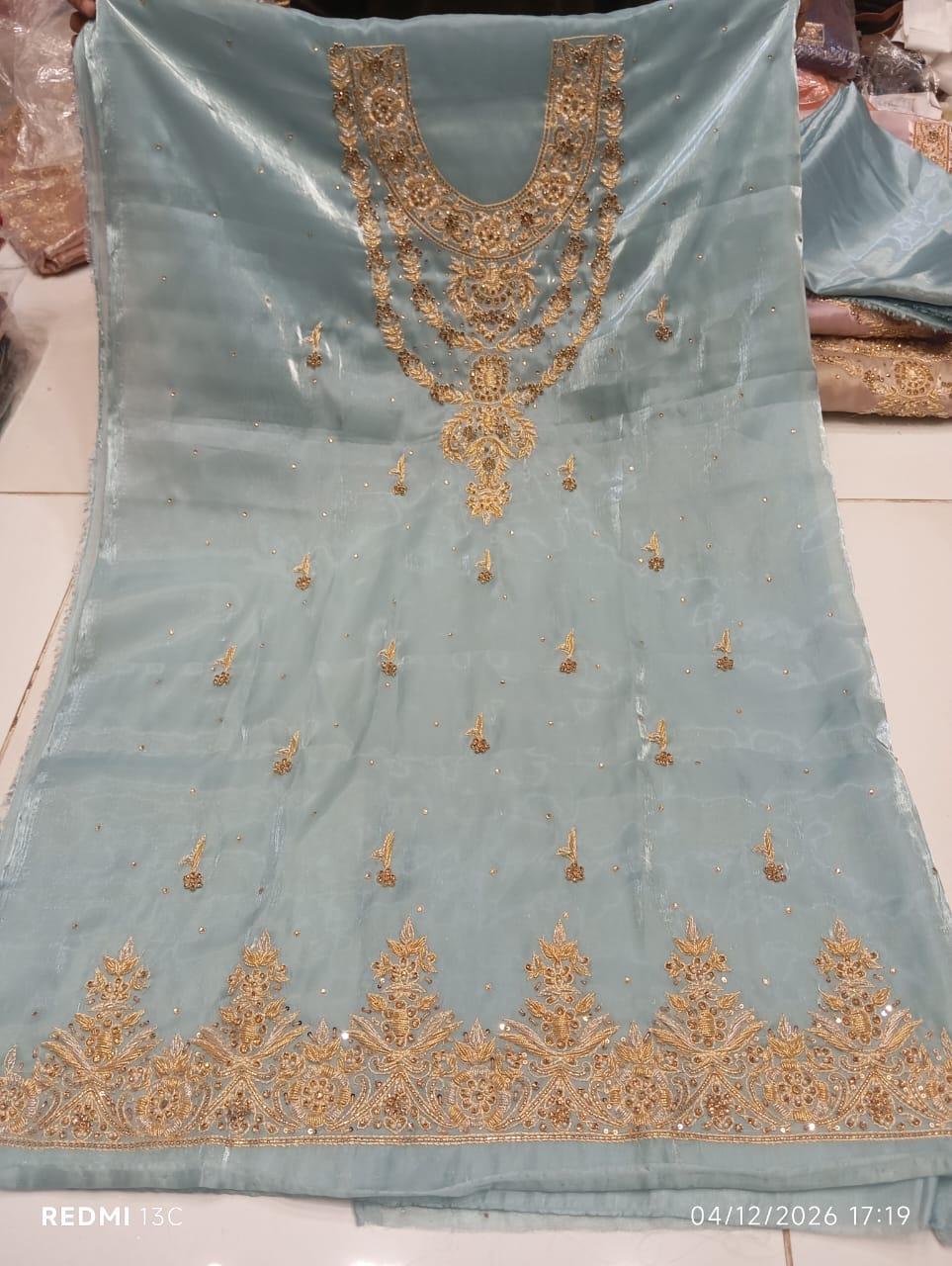 Pure Silk, Kora Dabka Work, Hand-embroidery, 3-Piece Suit