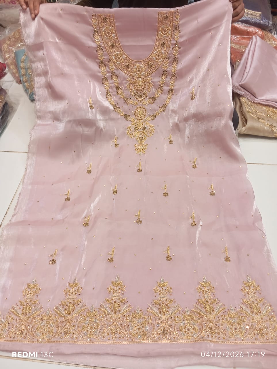 Pure Silk, Kora Dabka Work, Hand-embroidery, 3-Piece Suit