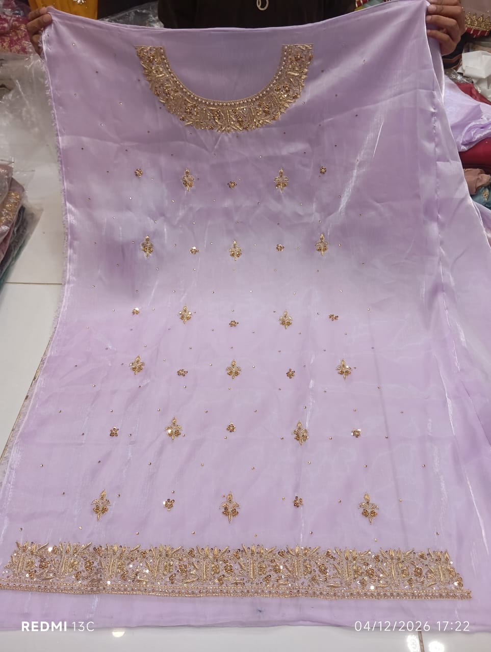 Pure Silk, Kora Dabka Work, Hand-embroidery, 3-Piece Suit