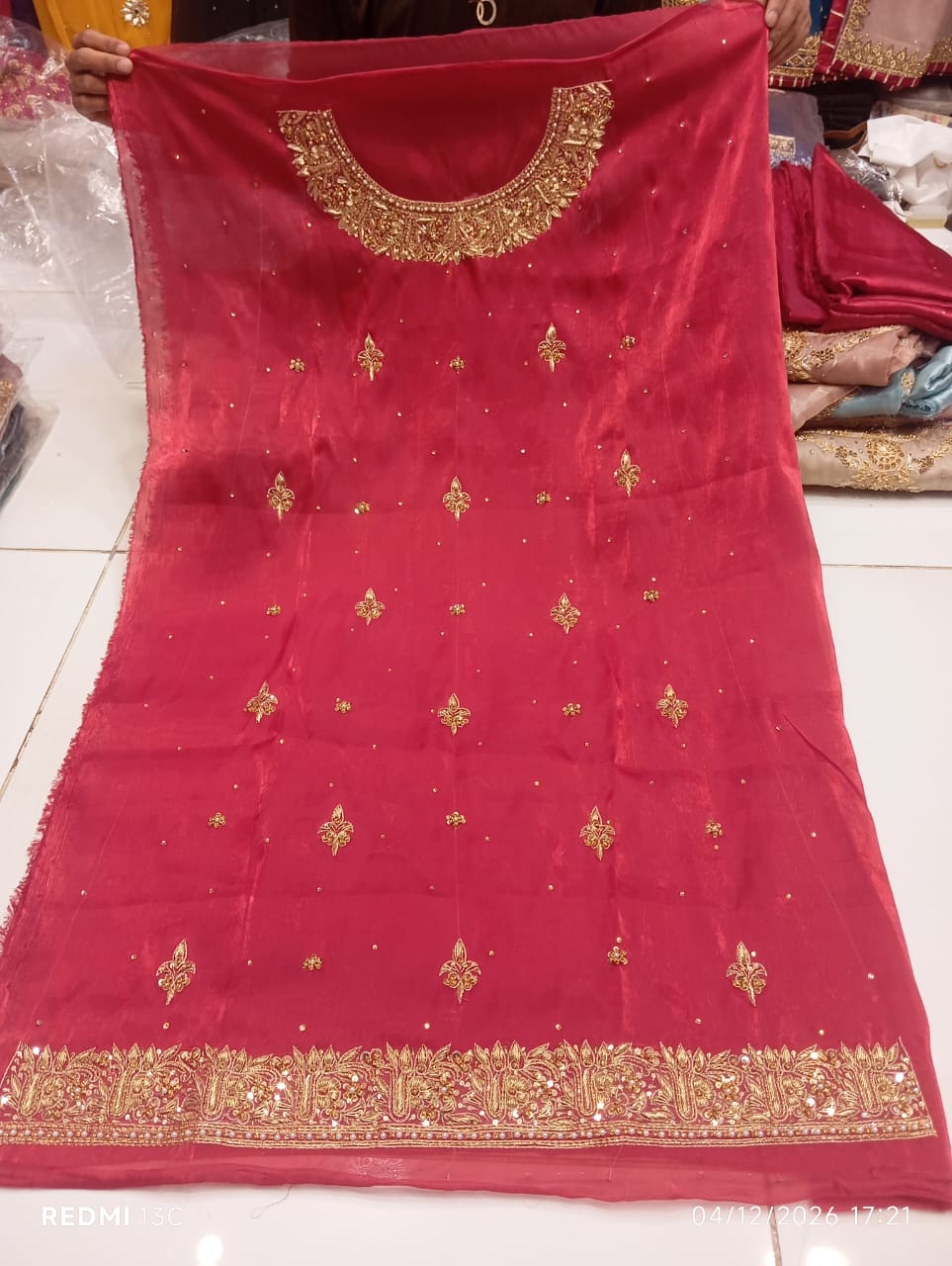 Pure Silk, Kora Dabka Work, Hand-embroidery, 3-Piece Suit
