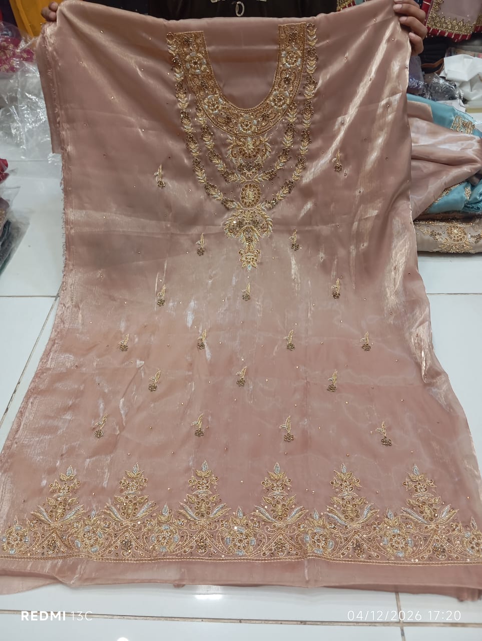 Pure Silk, Kora Dabka Work, Hand-embroidery, 3-Piece Suit