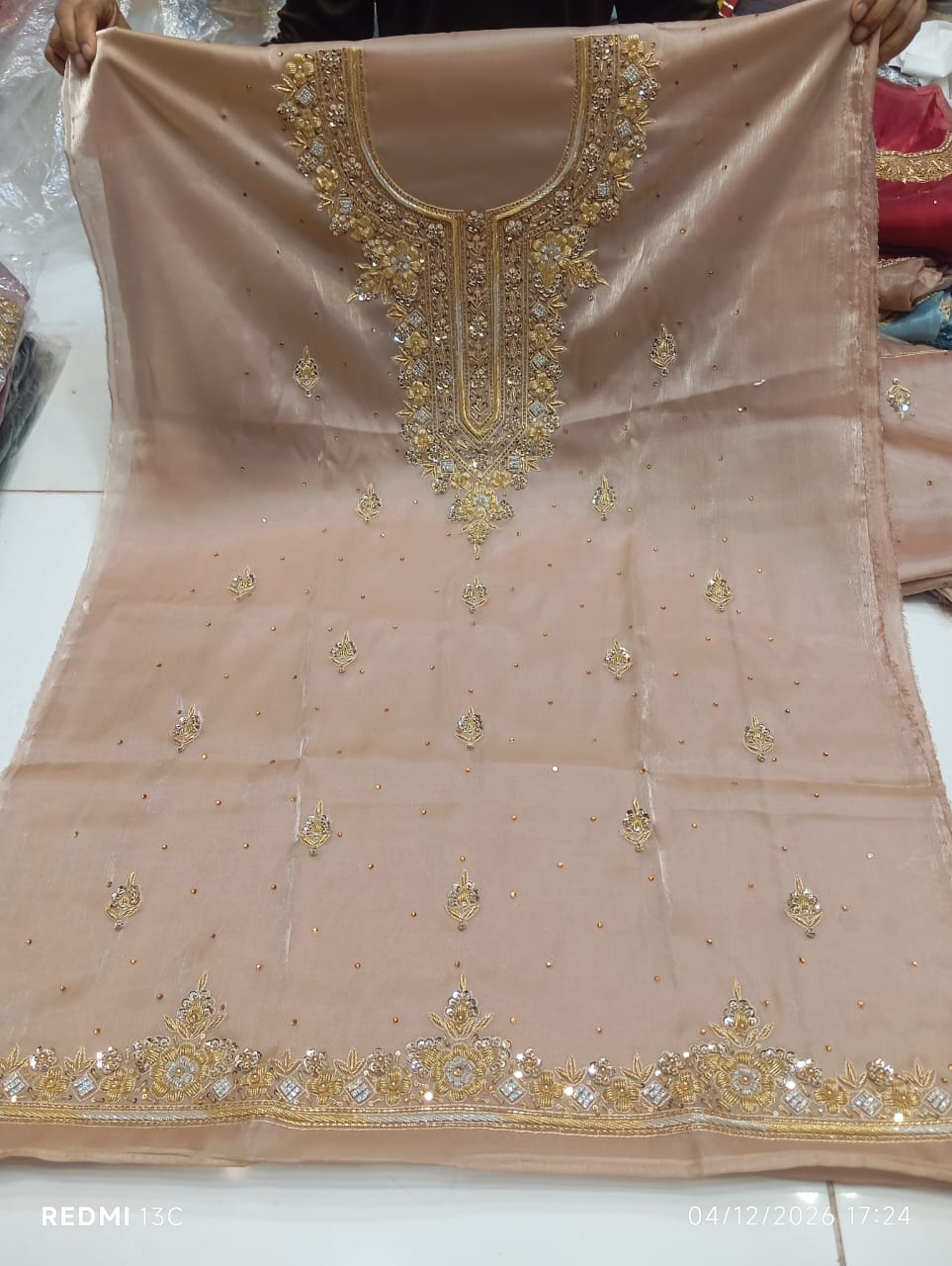 Pure Silk, Kora Dabka Work, Hand-embroidery, 3-Piece Suit