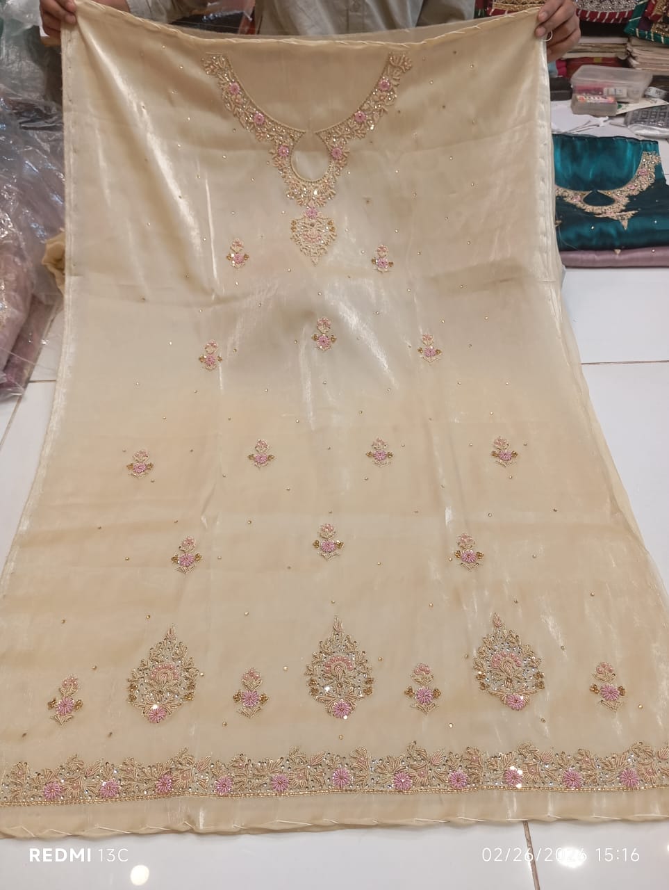 Pure Silk, Kora Dabka Work, Hand-embroidery, 3-Piece Suit