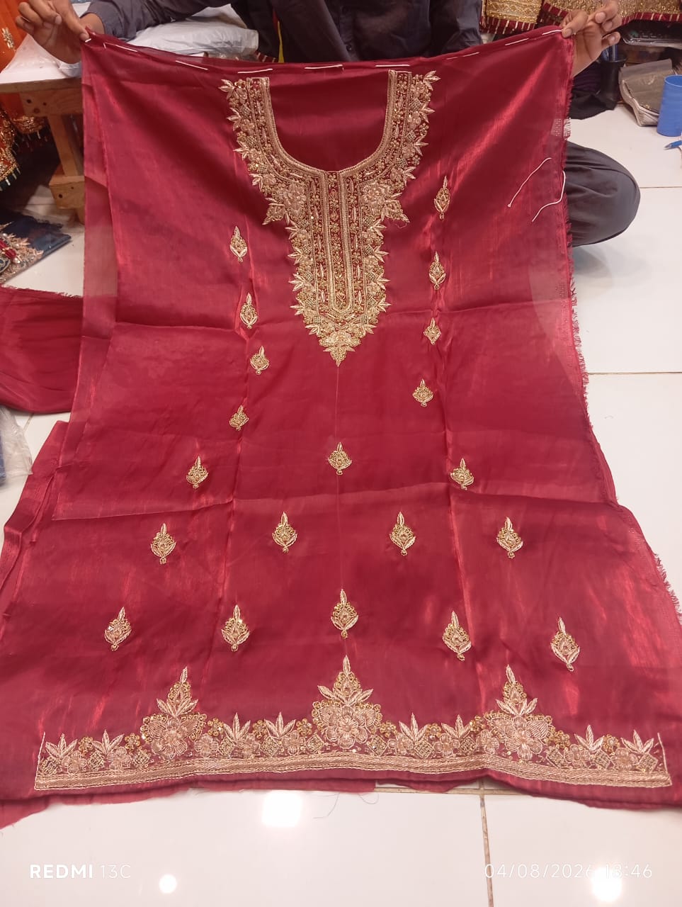 Pure Silk, Kora Dabka Work, Hand-embroidery, 3-Piece Suit