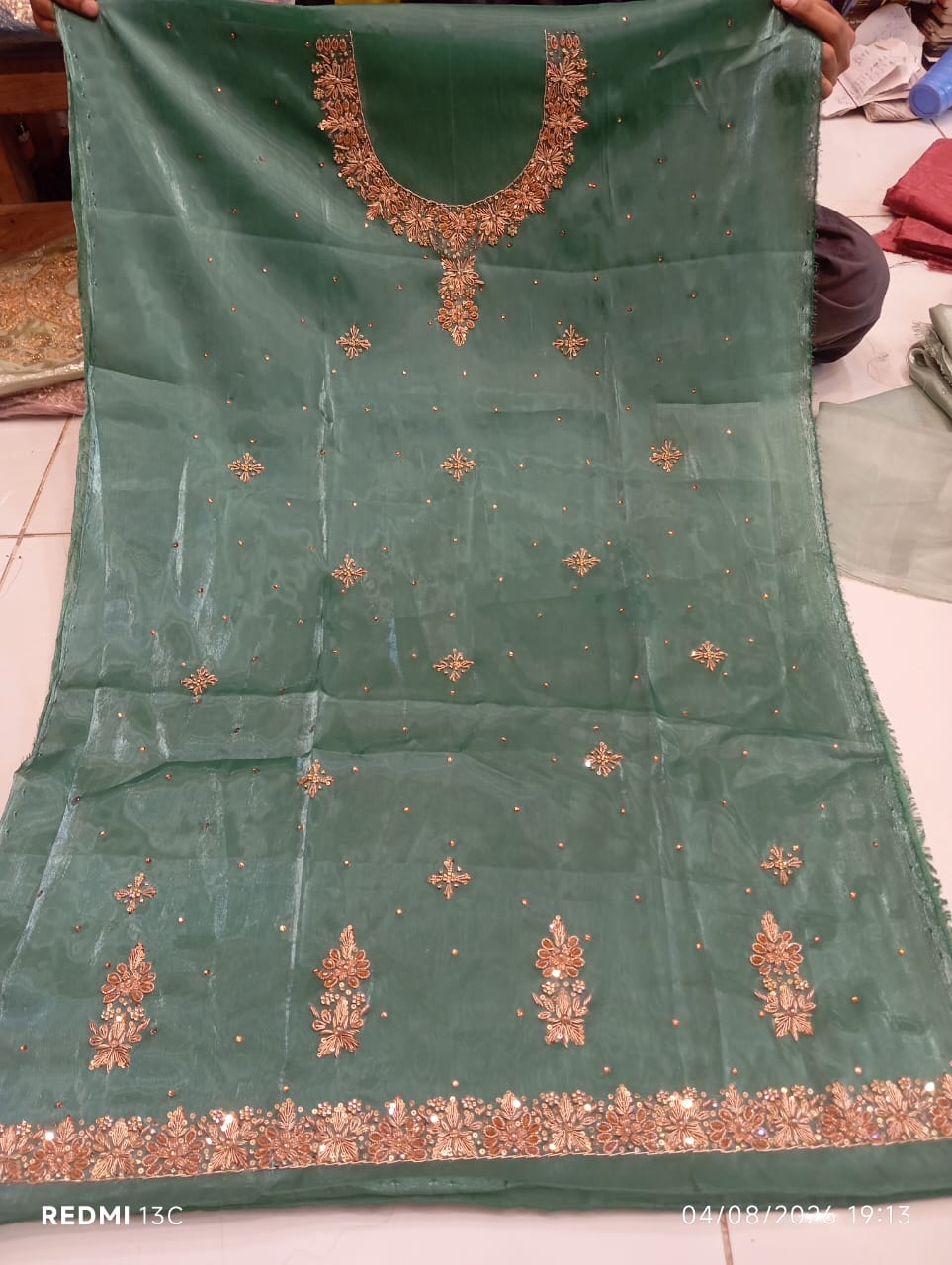 Pure Silk, Kora Dabka Work, Hand-embroidery, 3-Piece Suit