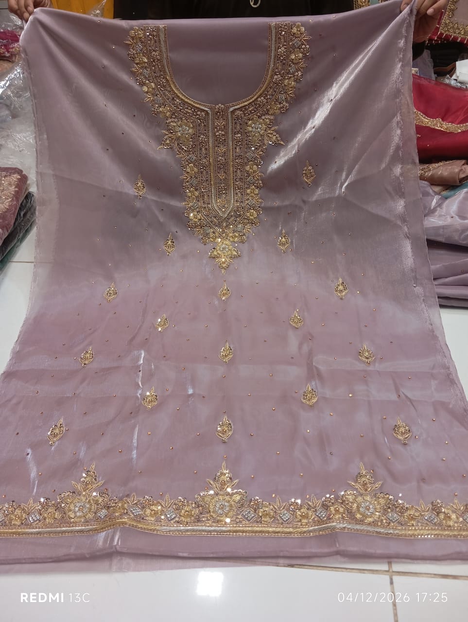Pure Silk, Kora Dabka Work, Hand-embroidery, 3-Piece Suit