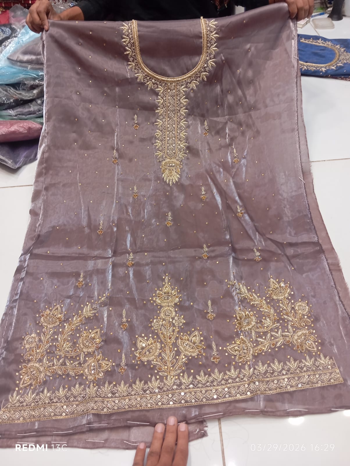 Pure Silk, Kora Dabka Work, Hand-embroidery, 3-Piece Suit