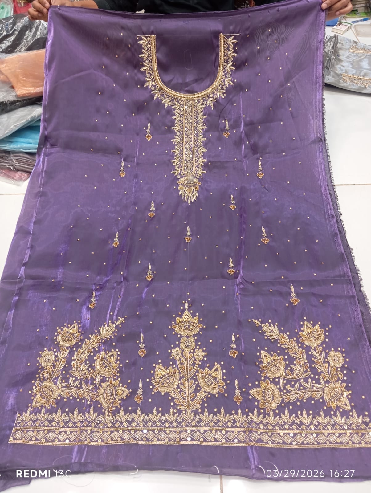 Pure Silk, Kora Dabka Work, Hand-embroidery, 3-Piece Suit