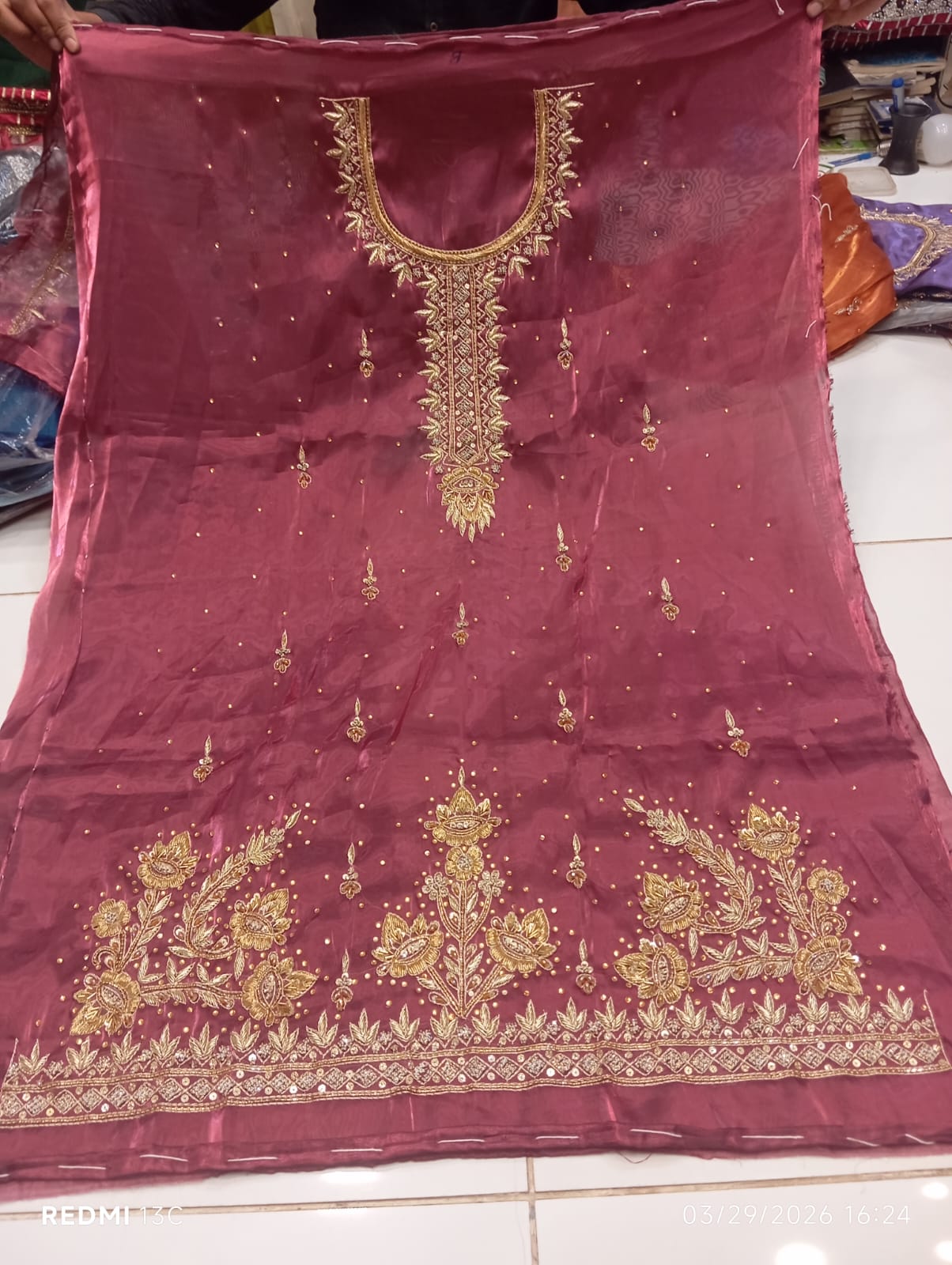Pure Silk, Kora Dabka Work, Hand-embroidery, 3-Piece Suit