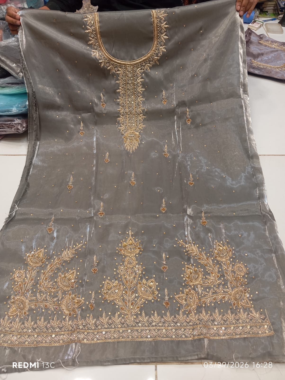 Pure Silk, Kora Dabka Work, Hand-embroidery, 3-Piece Suit