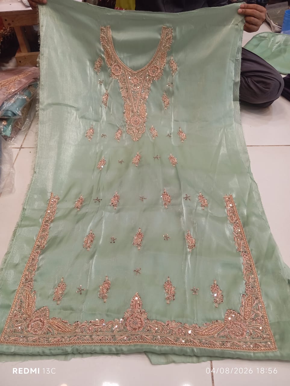 Pure Silk, Kora Dabka Work, Hand-embroidery, 3-Piece Suit