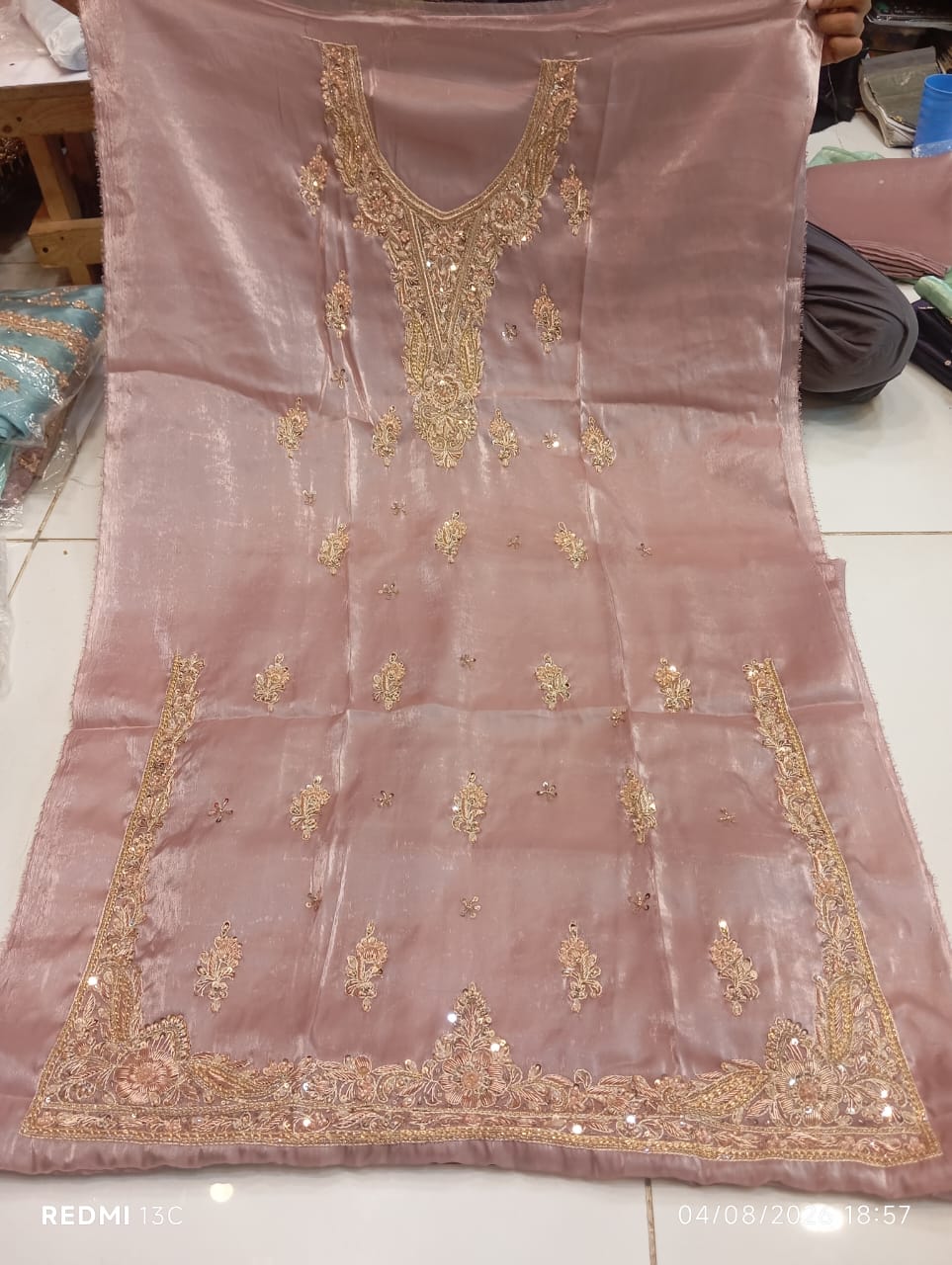 Pure Silk, Kora Dabka Work, Hand-embroidery, 3-Piece Suit