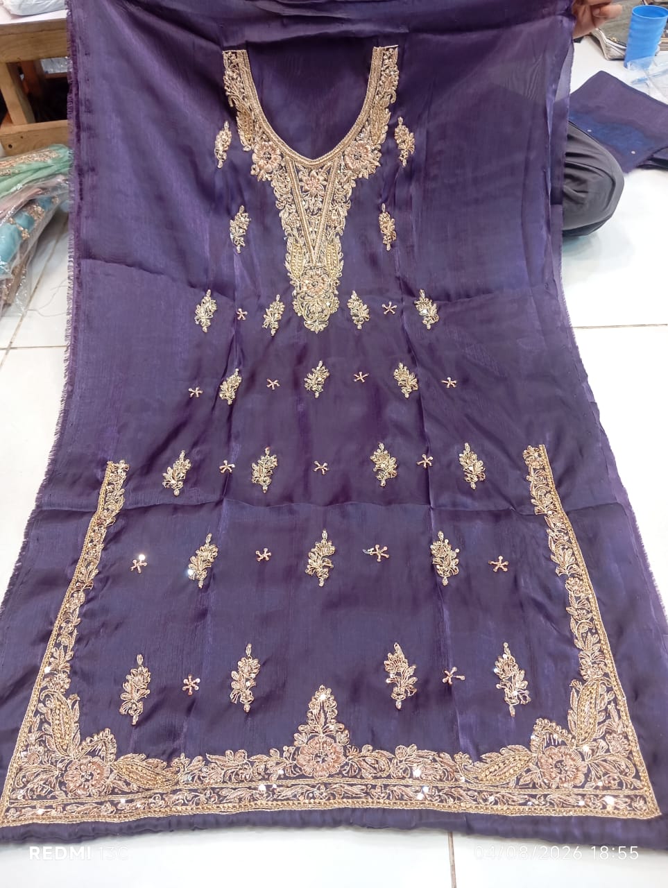 Pure Silk, Kora Dabka Work, Hand-embroidery, 3-Piece Suit