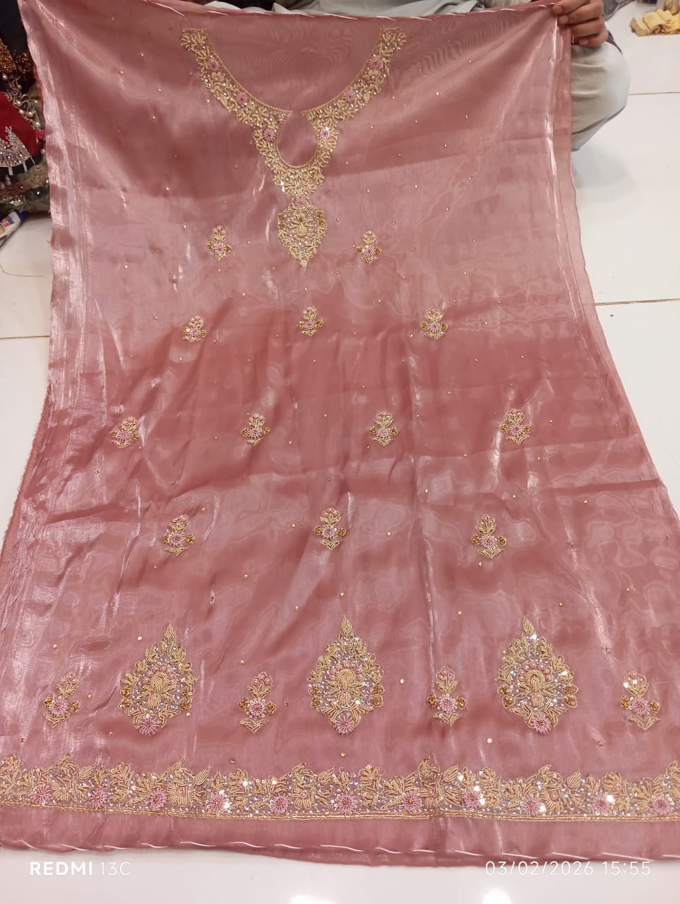 Pure Silk, Kora Dabka Work, Hand-embroidery, 3-Piece Suit